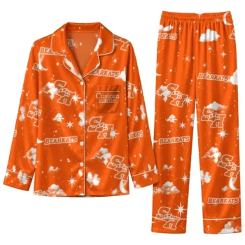Sam Houston Bearkats Long Pajama Set Customized Cloud Stars Orange Best Selling