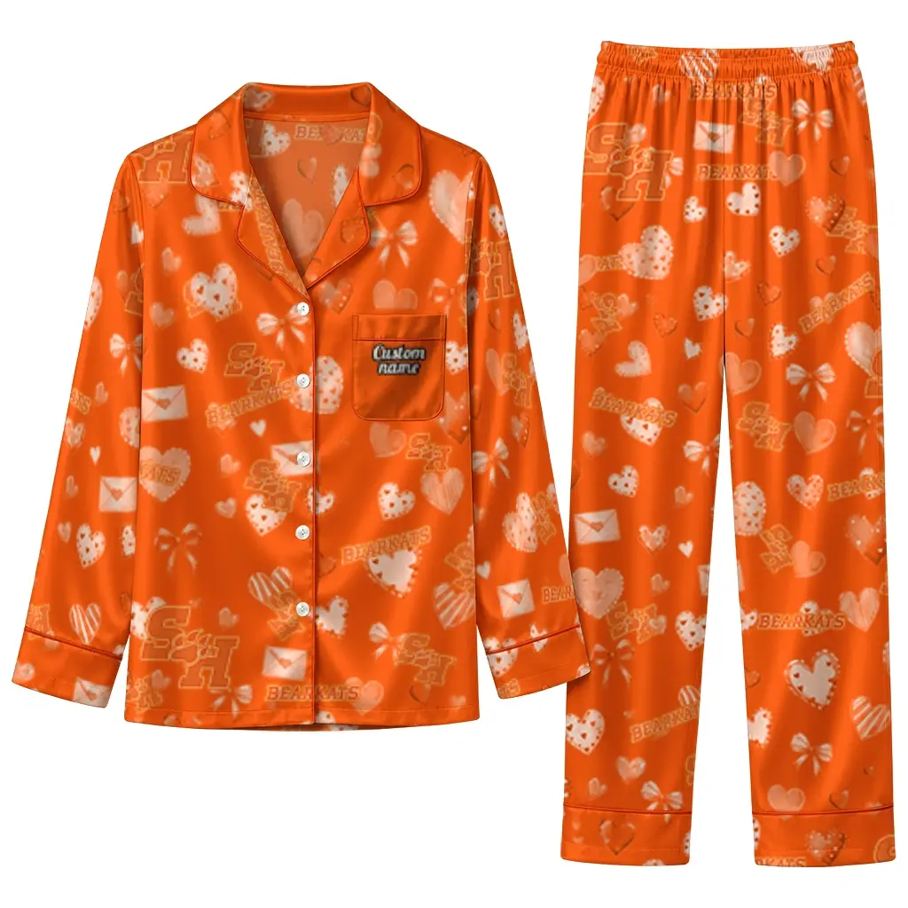 Sam Houston Bearkats Long Pajama Set Customized Heart Charms Orange Best Selling Sam Houston Bearkats Long Pajama Set Customized Heart Charms Orange Best Selling