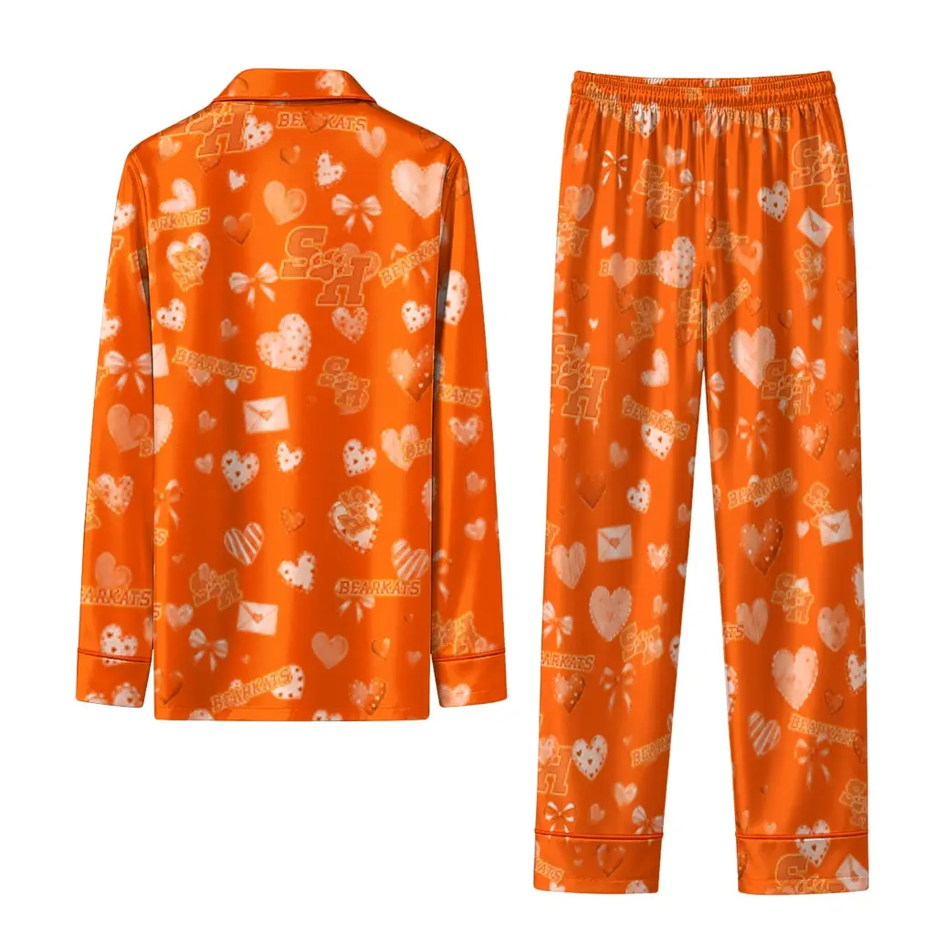 Sam Houston Bearkats Long Pajama Set Customized Heart Charms Orange Fashion Forward Sam Houston Bearkats Long Pajama Set Customized Heart Charms Orange Fashion Forward