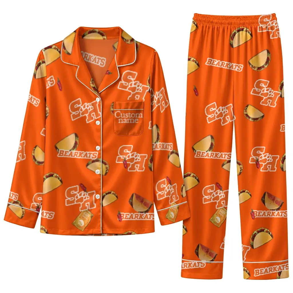 Sam Houston Bearkats Long Pajama Set Customized Snack Scatter Orange Best Selling Sam Houston Bearkats Long Pajama Set Customized Snack Scatter Orange Best Selling