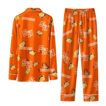 Sam Houston Bearkats Long Pajama Set Customized Snack Scatter Orange Fashion Forward