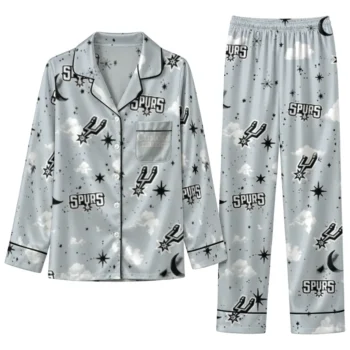 San Antonio Spurs Long Pajama Set Custom Cloud Stars Silver Best Selling