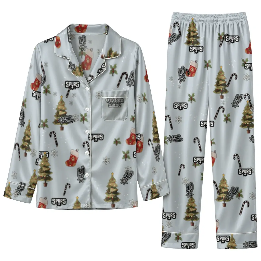 San Antonio Spurs Long Pajama Set Custom Sprig Scatter Silver Best Selling San Antonio Spurs Long Pajama Set Custom Sprig Scatter Silver Best Selling