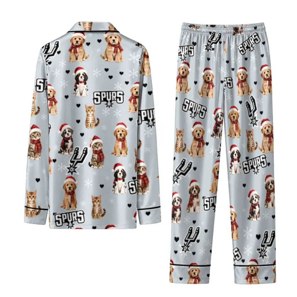 San Antonio Spurs Long Pajama Set Customized Animal Scatter Silver Fashion Forward San Antonio Spurs Long Pajama Set Customized Animal Scatter Silver Fashion Forward