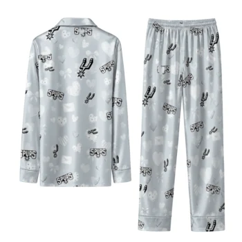 san antonio spurs long pajama set customized heart charms silver fashion forward.webp