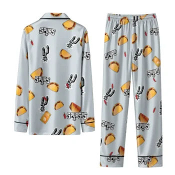 San Antonio Spurs Long Pajama Set Personalized Snack Scatter Silver Fashion Forward
