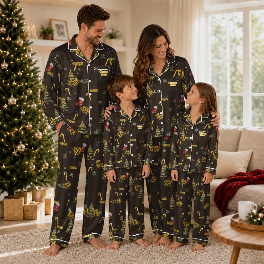 San Diego Padres Long Pajama Set Custom Sprig Scatter Brown Latest Model San Diego Padres Long Pajama Set Custom Sprig Scatter Brown Latest Model