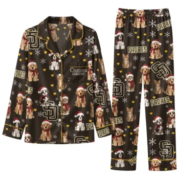 San Diego Padres Long Pajama Set Customized Animal Scatter Brown Best Selling