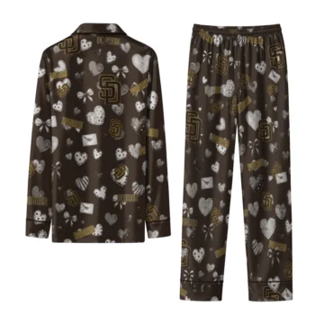 san diego padres long pajama set customized heart charms brown fashion forward.webp