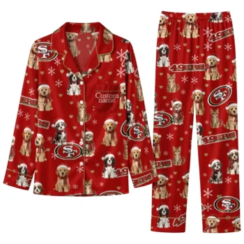 San Francisco 49ers Long Pajama Set Custom Animal Scatter Red Best Selling