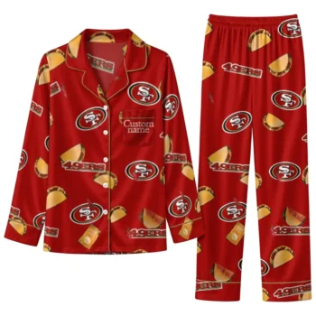 San Francisco 49ers Long Pajama Set Customized Snack Scatter Red Best Selling