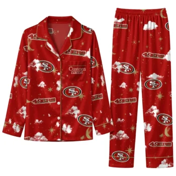 San Francisco 49ers Long Pajama Set Personalized Cloud Stars Red Best Selling