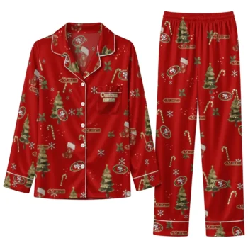 San Francisco 49ers Long Pajama Set Personalized Sprig Scatter Red Best Selling