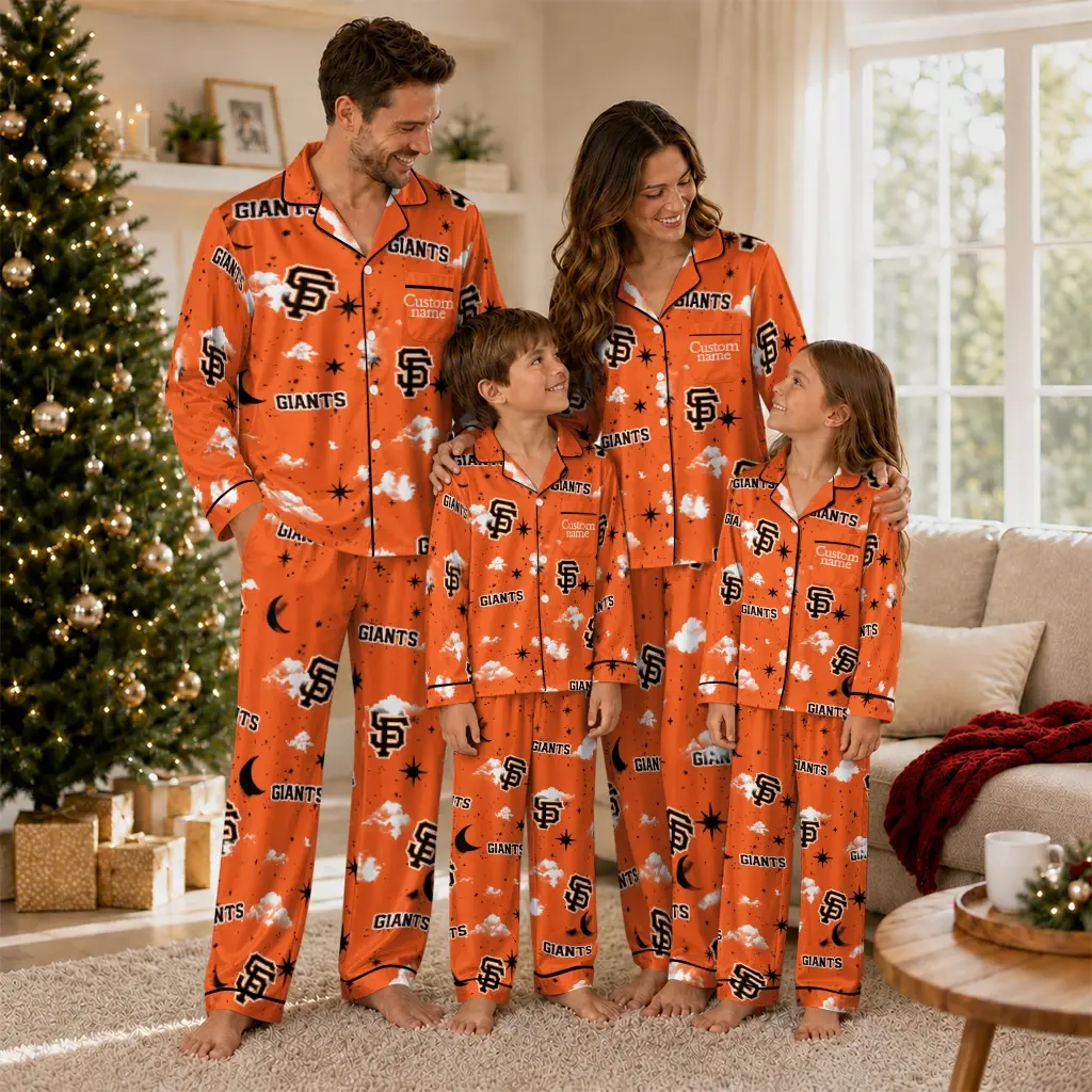 San Francisco Giants Long Pajama Set Customized Cloud Stars Orange Latest Model San Francisco Giants Long Pajama Set Customized Cloud Stars Orange Latest Model