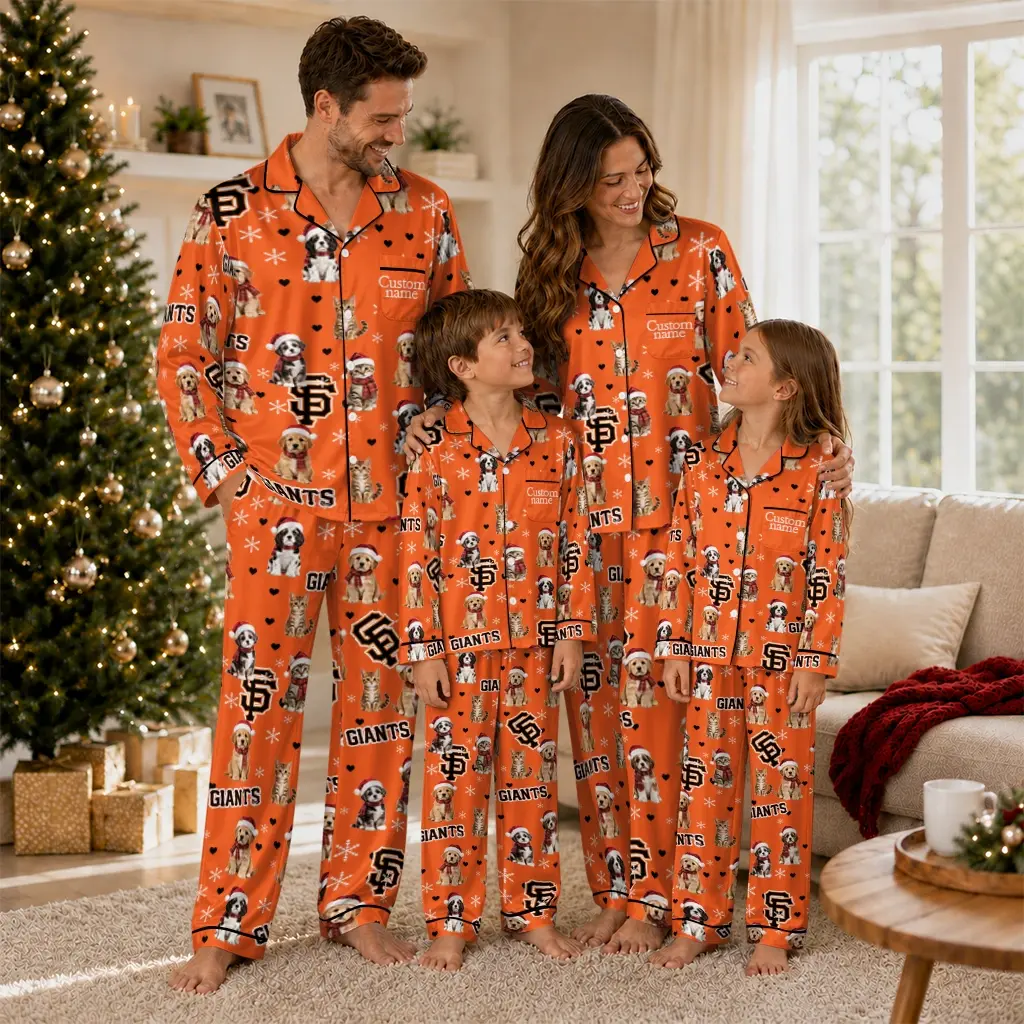 San Francisco Giants Long Pajama Set Personalized Animal Scatter Orange Latest Model San Francisco Giants Long Pajama Set Personalized Animal Scatter Orange Latest Model
