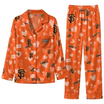 san francisco giants long pajama set personalized heart charms orange best selling.webp