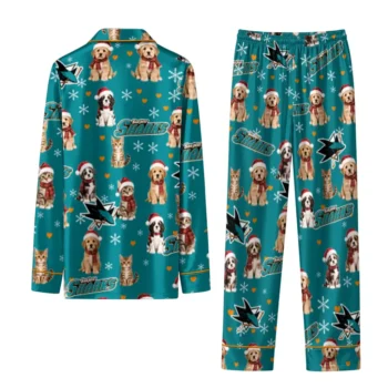 San Jose Sharks Long Pajama Set Customized Animal Scatter Teal Fashion Forward