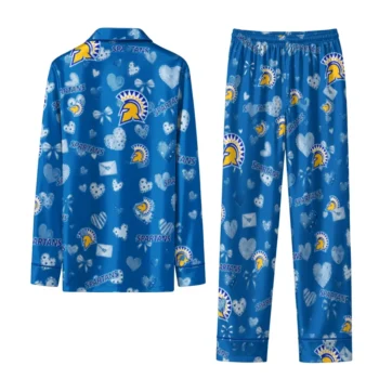 San Jose State Spartans Long Pajama Set Custom Heart Charms Blue Fashion Forward