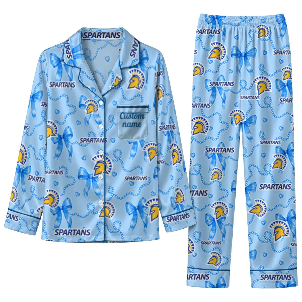 San Jose State Spartans Long Pajama Set Custom Ribbon Chains Blue Best Selling San Jose State Spartans Long Pajama Set Custom Ribbon Chains Blue Best Selling