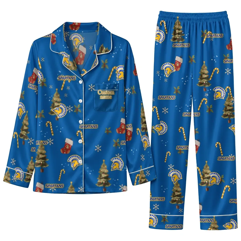 San Jose State Spartans Long Pajama Set Custom Sprig Scatter Blue Best Selling San Jose State Spartans Long Pajama Set Custom Sprig Scatter Blue Best Selling