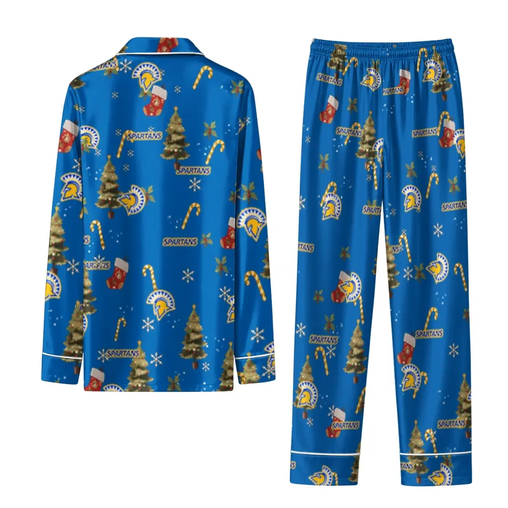 San Jose State Spartans Long Pajama Set Custom Sprig Scatter Blue Fashion Forward San Jose State Spartans Long Pajama Set Custom Sprig Scatter Blue Fashion Forward