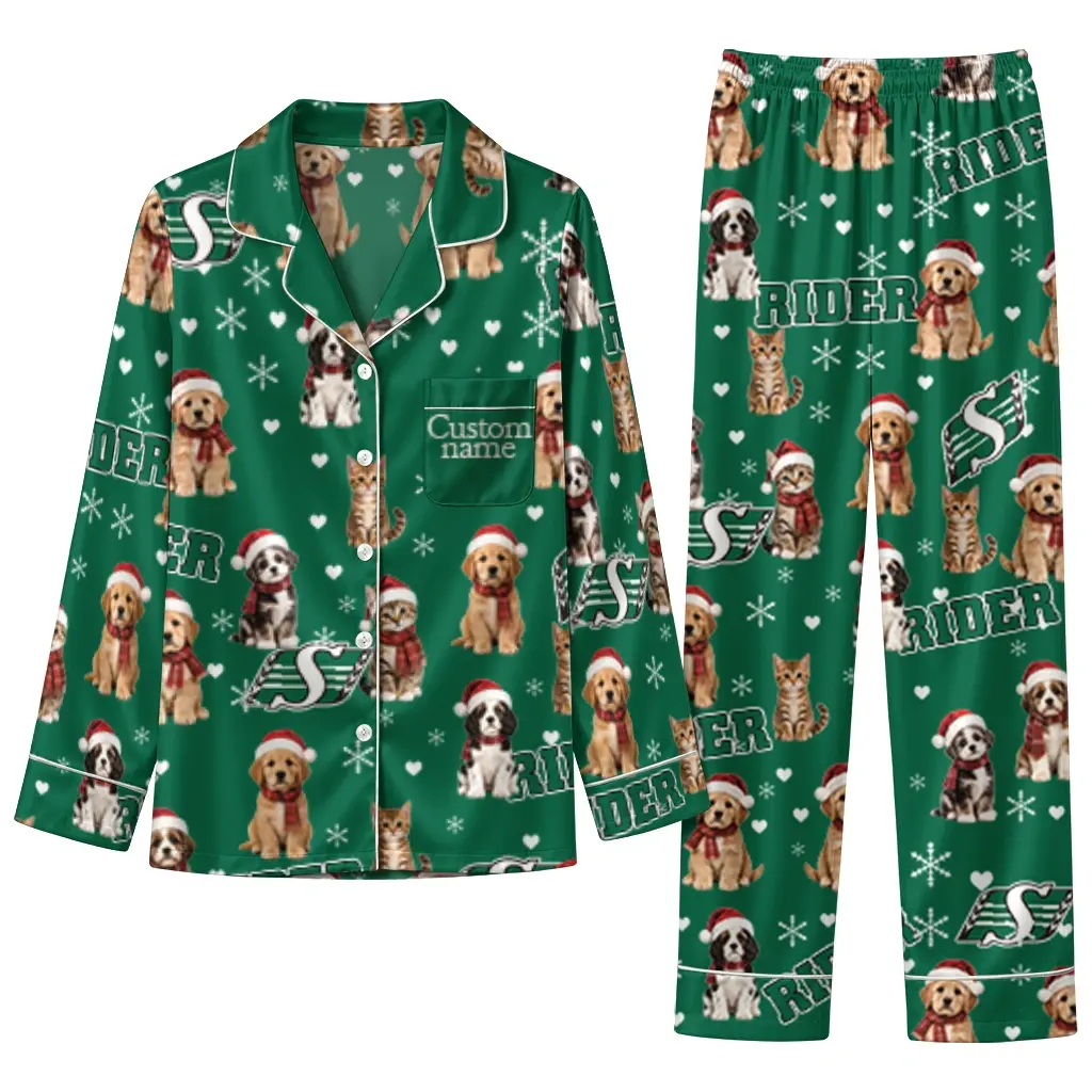 Saskatchewan Roughriders Long Pajama Set Personalized Animal Scatter Green Best Selling Saskatchewan Roughriders Long Pajama Set Personalized Animal Scatter Green Best Selling