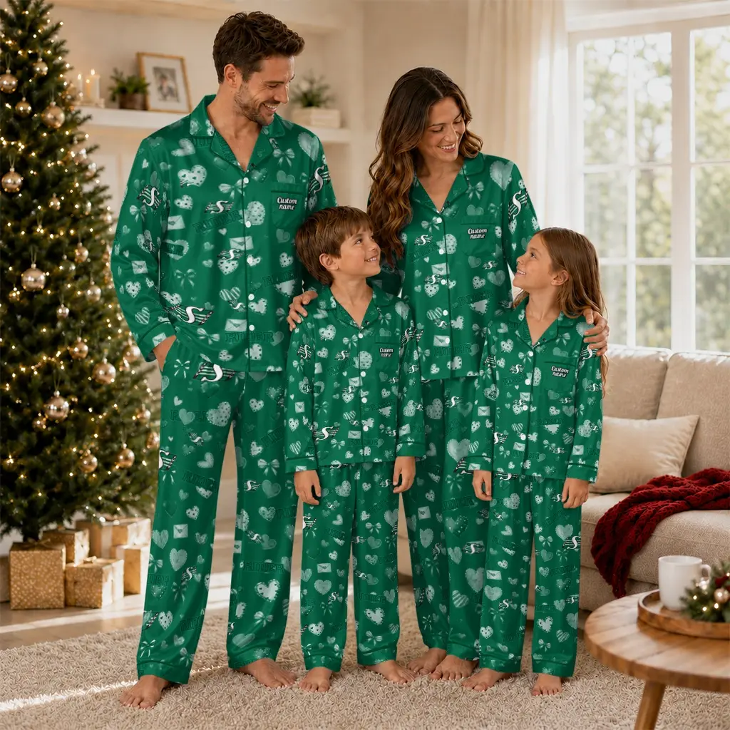 Saskatchewan Roughriders Long Pajama Set Personalized Heart Charms Green Latest Model Saskatchewan Roughriders Long Pajama Set Personalized Heart Charms Green Latest Model
