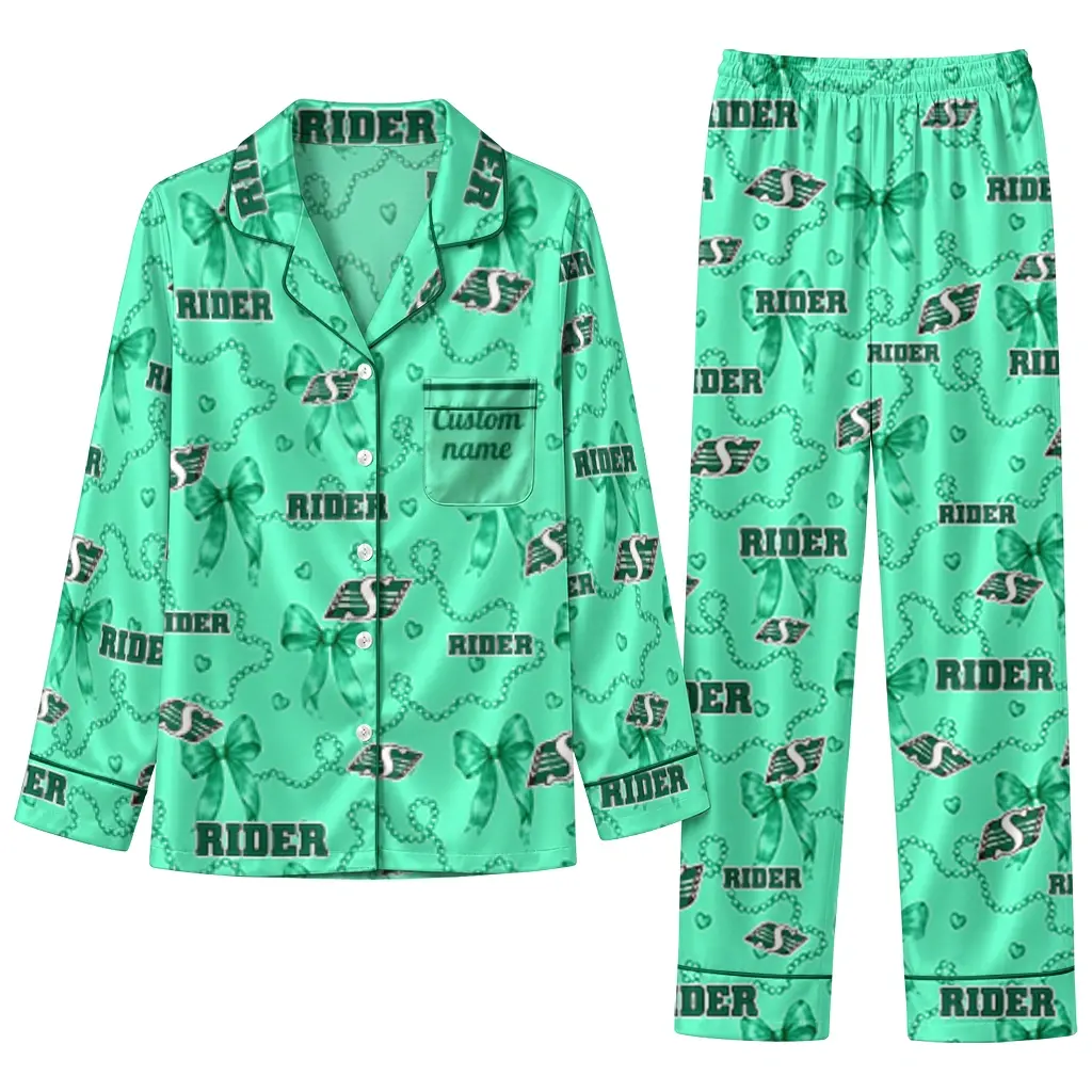Saskatchewan Roughriders Long Pajama Set Personalized Ribbon Chains Green Best Selling Saskatchewan Roughriders Long Pajama Set Personalized Ribbon Chains Green Best Selling