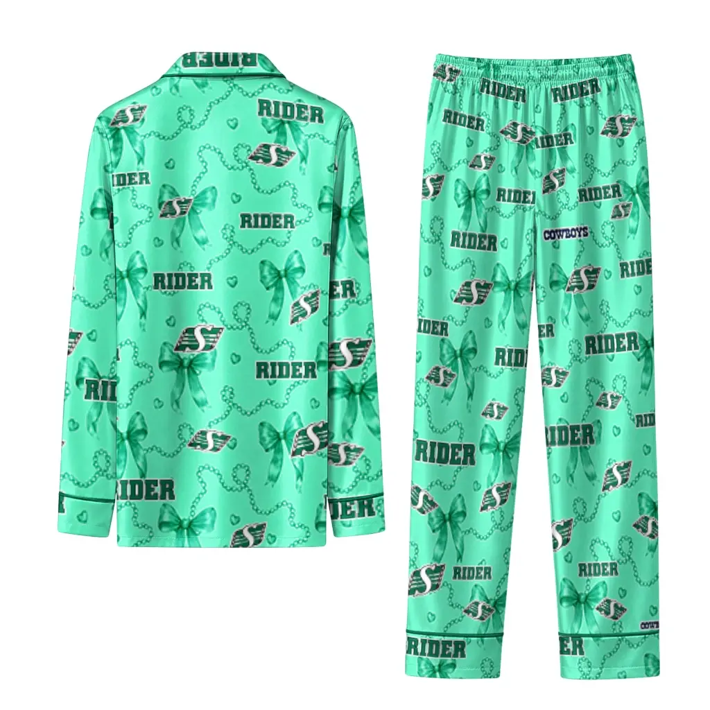 Saskatchewan Roughriders Long Pajama Set Personalized Ribbon Chains Green Fashion Forward Saskatchewan Roughriders Long Pajama Set Personalized Ribbon Chains Green Fashion Forward