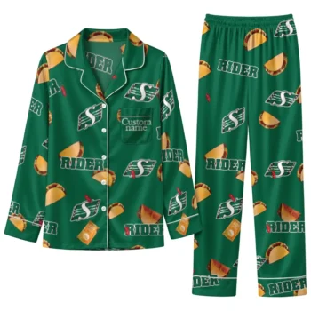 Saskatchewan Roughriders Long Pajama Set Personalized Snack Scatter Green Best Selling