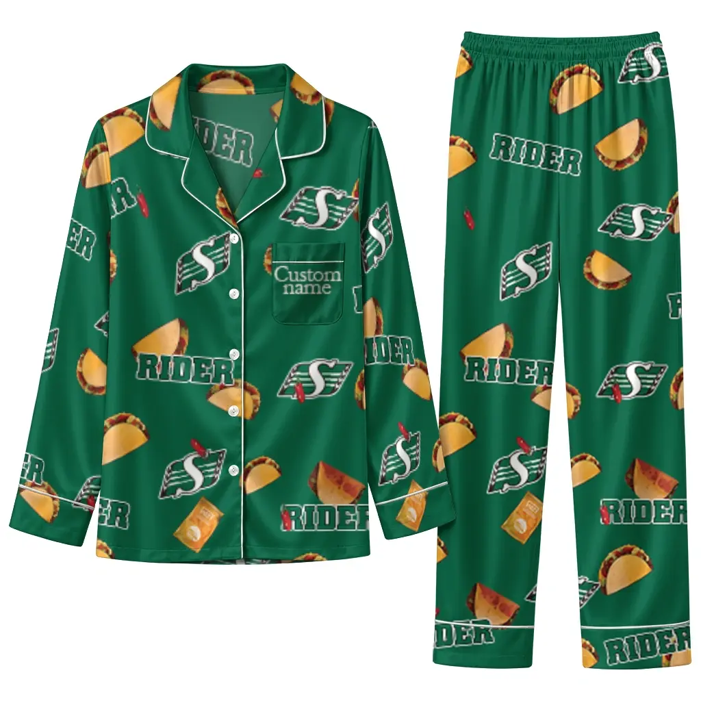 Saskatchewan Roughriders Long Pajama Set Personalized Snack Scatter Green Best Selling Saskatchewan Roughriders Long Pajama Set Personalized Snack Scatter Green Best Selling