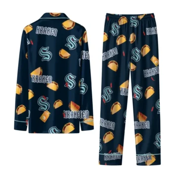Seattle Kraken Long Pajama Set Custom Snack Scatter Blue Fashion Forward