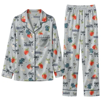 seattle kraken long pajama set customized ribbon florals blue best selling.webp