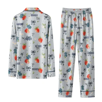 seattle kraken long pajama set customized ribbon florals blue fashion forward.webp