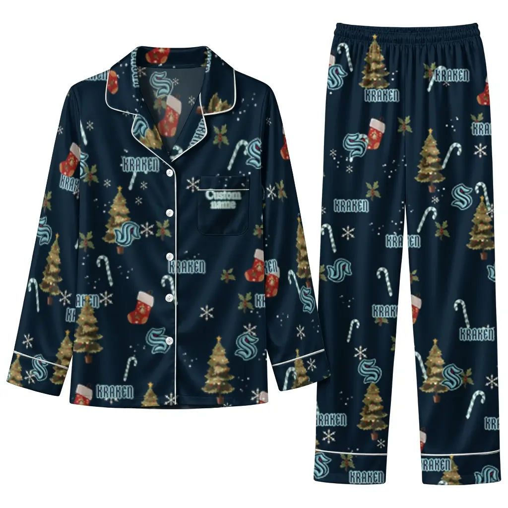Seattle Kraken Long Pajama Set Customized Sprig Scatter Blue Best Selling Seattle Kraken Long Pajama Set Customized Sprig Scatter Blue Best Selling