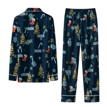 Seattle Kraken Long Pajama Set Customized Sprig Scatter Blue Fashion Forward