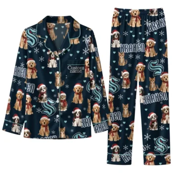 Seattle Kraken Long Pajama Set Personalized Animal Scatter Blue Best Selling