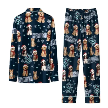 Seattle Kraken Long Pajama Set Personalized Animal Scatter Blue Fashion Forward