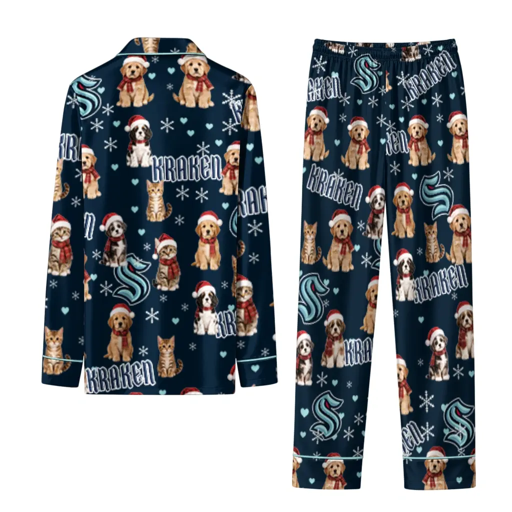 Seattle Kraken Long Pajama Set Personalized Animal Scatter Blue Fashion Forward Seattle Kraken Long Pajama Set Personalized Animal Scatter Blue Fashion Forward