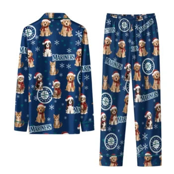 Seattle Mariners Long Pajama Set Custom Animal Scatter Navy Blue Fashion Forward