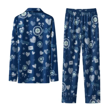 seattle mariners long pajama set custom heart charms navy blue fashion forward.webp