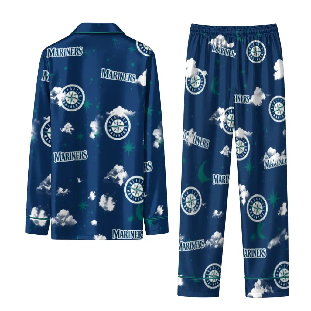 Seattle Mariners Long Pajama Set Personalized Cloud Stars Navy Blue Fashion Forward Seattle Mariners Long Pajama Set Personalized Cloud Stars Navy Blue Fashion Forward