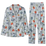 seattle mariners long pajama set personalized ribbon florals navy blue best selling.webp