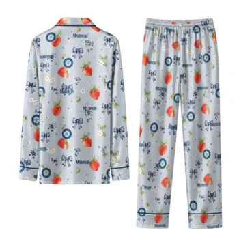 seattle mariners long pajama set personalized ribbon florals navy blue fashion forward.webp
