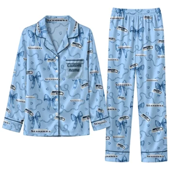 seattle seahawks long pajama set custom ribbon chains blue best selling.webp