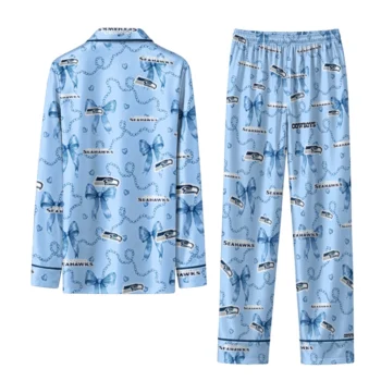 seattle seahawks long pajama set custom ribbon chains blue fashion forward.webp