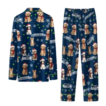 Seattle Seahawks Long Pajama Set Customized Animal Scatter Blue Fashion Forward