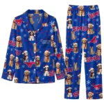 Smu Mustangs Long Pajama Set Custom Animal Scatter Blue Best Selling