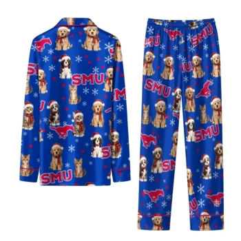 Smu Mustangs Long Pajama Set Custom Animal Scatter Blue Fashion Forward