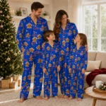 Smu Mustangs Long Pajama Set Custom Candy Scatter Blue Best Selling